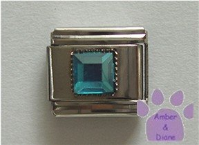 Square Crystal Birthstone Italian Charm Aquamarine-Blue March