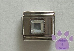 Square Crystal Birthstone Italian Charm Diamond-Clear for April