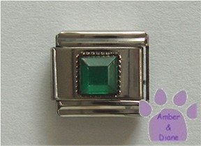Square Crystal Birthstone Italian Charm Emerald-Green for May