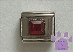 Square Crystal Birthstone Italian Charm Garnet-Red for January