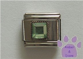 Square Crystal Birthstone Italian Charm Peridot-Green for August