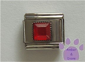 Square Crystal Birthstone Italian Charm Ruby-Red for July