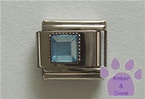 Square Crystal Birthstone Italian Charm Zircon-Blue for December