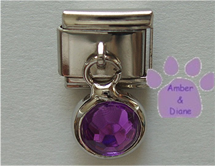 Round Dangle Amethyst Crystal Birthstone Italian Charm February