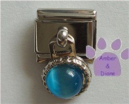 Round Dangle Aquamarine Cats Eye Birthstone Italian Charm March