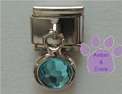 Round Dangle Aquamarine Crystal Birthstone Italian Charm March