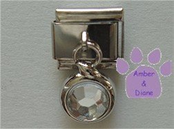 Round Dangle Clear Crystal Birthstone Italian Charm for April