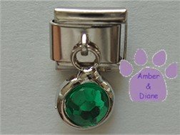 Round Dangle Emerald Crystal Birthstone Italian Charm for May