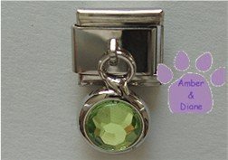 Round Dangle Peridot Crystal Birthstone Italian Charm for August