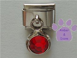 Round Dangle Ruby Crystal Birthstone Italian Charm for July