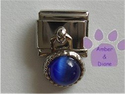 Round Dangle Sapphire Cats Eye Birthstone Italian Charm September