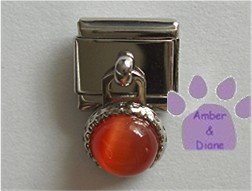 Round Dangle Topaz Cats Eye Birthstone Italian Charm November