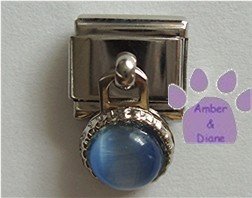 Round Dangle Zircon Cats Eye Birthstone Italian Charm December