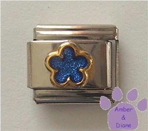 Blue Sapphire Glitter Flower Italian Charm for September