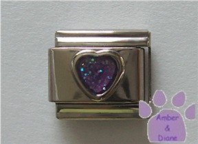 Glitter Heart Birthstone Italian Charm Amethyst-Purple for February