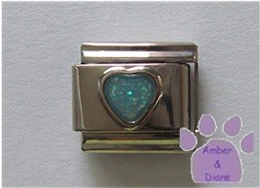Glitter Heart Birthstone Italian Charm Aquamarine-blue for March