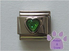 Glitter Heart Birthstone Italian Charm Emerald-Green for May