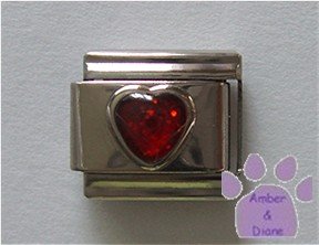 Glitter Heart Birthstone Italian Charm Garnet-Red for January