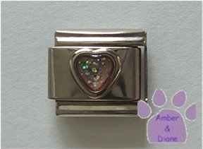 Glitter Heart Birthstone Italian Charm Opal-Pink for October