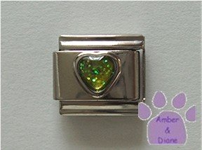 Glitter Heart Birthstone Italian Charm Peridot-Green for August