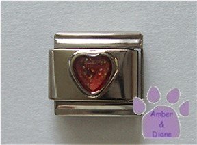 Glitter Heart Birthstone Italian Charm Ruby-Red for July