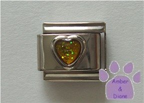 Glitter Heart Birthstone Italian Charm Topaz-Yellow for November