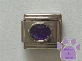 Glitter Oval Birthstone Italian Charm Amethyst-Purple for February