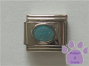 Glitter Oval Birthstone Italian Charm Aquamarine-blue for March