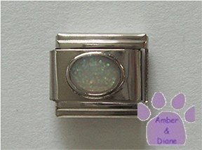 Glitter Oval Birthstone Italian Charm Diamond-White for April