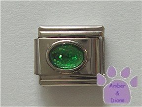 Glitter Oval Birthstone Italian Charm Emerald-Green for May