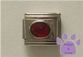 Glitter Oval Birthstone Italian Charm Garnet-Red for January