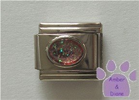 Glitter Oval Birthstone Italian Charm Opal-Pink for October