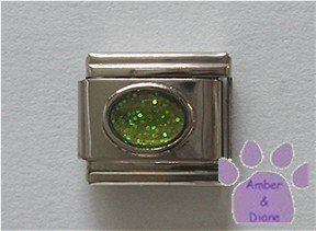 Glitter Oval Birthstone Italian Charm Peridot-Green for August