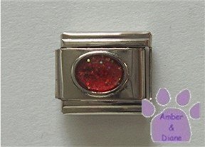 Glitter Oval Birthstone Italian Charm Ruby-Red for July