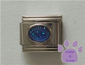 Glitter Oval Birthstone Italian Charm Sapphire-Blue for September