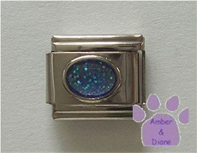 Glitter Oval Birthstone Italian Charm Zircon-Blue for December