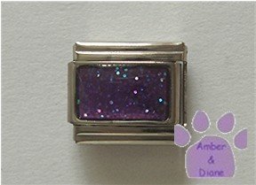 Glitter Rectangle Birthstone Italian Charm Amethyst-Purple February