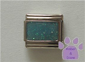Glitter Rectangle Birthstone Italian Charm Aquamarine-blue March