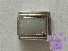 Glitter Rectangle Birthstone Italian Charm Diamond-White for April