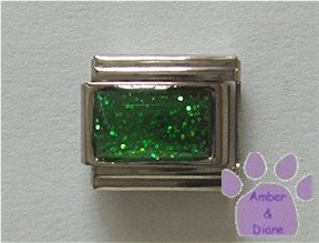 Glitter Rectangle Birthstone Italian Charm Emerald-Green for May
