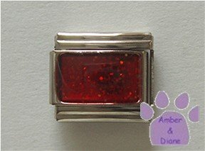 Glitter Rectangle Birthstone Italian Charm Garnet-Red for January