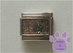 Glitter Rectangle Birthstone Italian Charm Opal-Pink for October