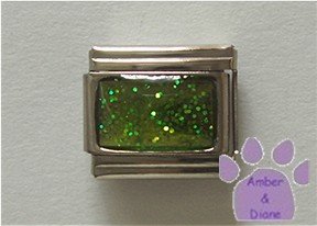 Glitter Rectangle Birthstone Italian Charm Peridot-Green for August