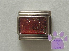 Glitter Rectangle Birthstone Italian Charm Ruby-Red for July