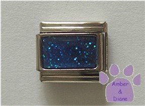 Glitter Rectangle Birthstone Italian Charm Sapphire-Blue for September