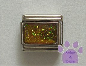 Glitter Rectangle Birthstone Italian Charm Topaz-Yellow for November