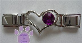Birthstone Heart Italian Charm Connector Amethyst-Purple for February