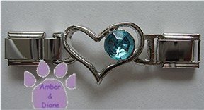Birthstone Heart Italian Charm Connector Aquamarine-blue March