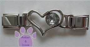 Birthstone Heart Italian Charm Connector Diamond-Clear for April