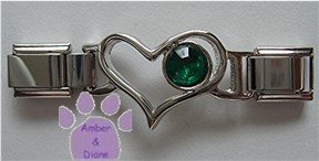 Birthstone Heart Italian Charm Connector Emerald-Green for May